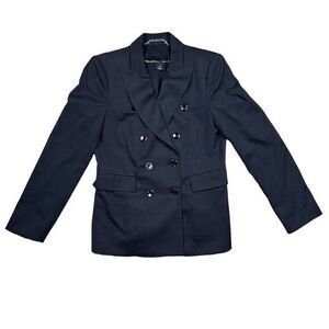 White House Black Market Women's Black Pinstripe Double-Breasted Blazer Size 8